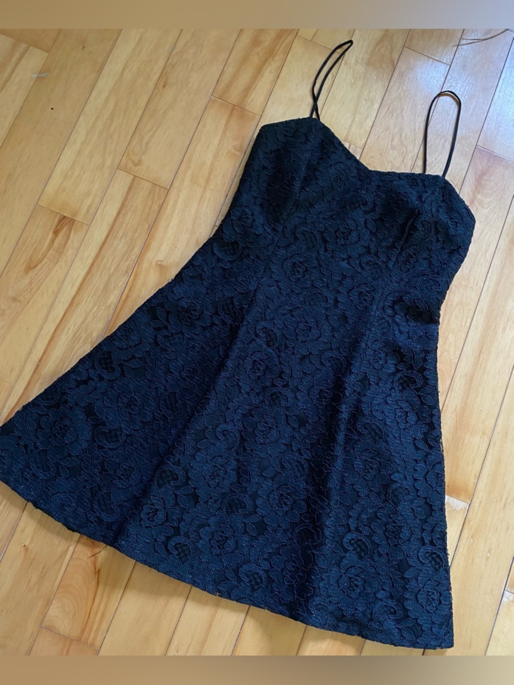 80s le chateau Black Floral Lace Mini Dress with Spaghetti Straps
